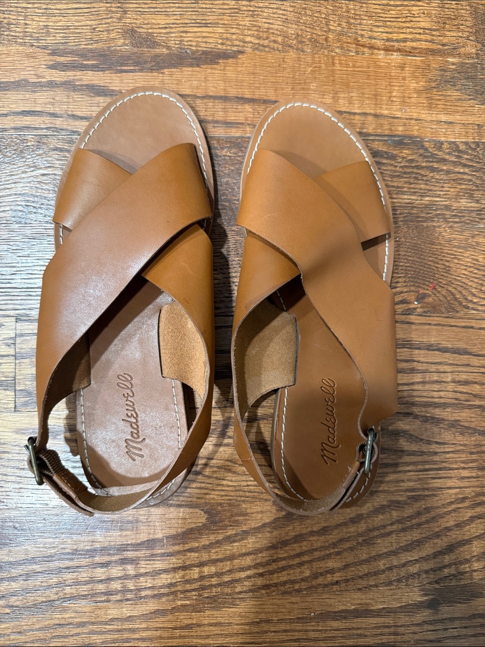 Madewell Cognac Brown Leather Cross-Strap Sandals